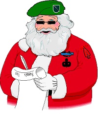 Green Beret Santa Claus making a list