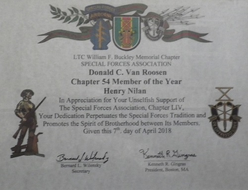 Hank Nilan - 2017 Member of the Year Chap 54 Special Forces Association