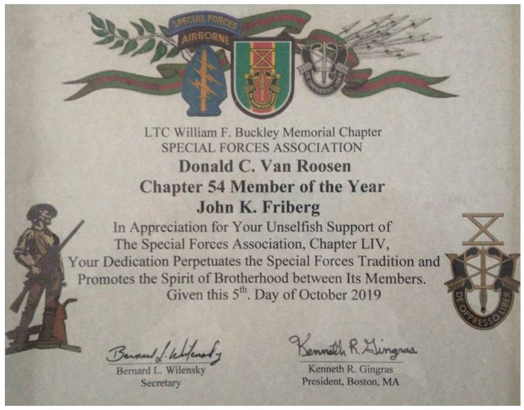 John Friberg - Special Forces Association, Chapter 54, Member of the Year 2019